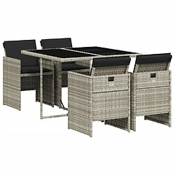 Maison Chic Ensemble à manger d'extérieur 5 pcs avec coussins,Salon de jardin,Mobilier de jardin gris clair rotin -GKD230839