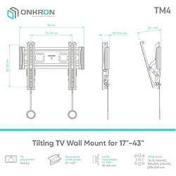 ONKRON Support Mural TV Inclinable pour 17 - 43 Pouces Ecran & TV, Accroche Television Mural jusqu'à 36,4 kg - Fixation Murale TV VESA 75x75 - VESA 200x200 mm/Support Mural TV Extra Plat TM4-B Noir pas cher