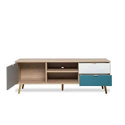 Acheter But Meuble TV scandinave ARUBA Chêne, gris, bleu et blanc