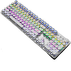 General Clavier de jeu mécanique, 104 touches rondes rétro punk avec claviers filaires USB rétroéclairés RVB arc-en-ciel pour jeu et bureau, pour ordinateur portable Windows PC Mac(Blanc)