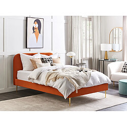 Beliani Lit double en velours orange 140 x 200 cm FLAYAT