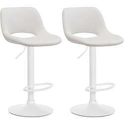 Decoshop26 Tabourets de bar chaises haute x2 avec repose-pieds en velours crème piètement métallique blanc 10_0004086