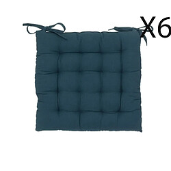 Pegane Lot de 6 coussins de chaise, coussin d'assise en coton coloris bleu foncé - Longueur 38 x Profondeur 38 x Hauteur 4.5 cm