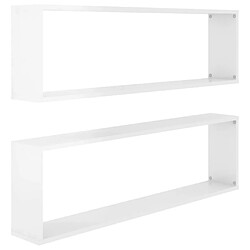 Maison Chic Lot de 2 Étagères cube murales,Etagère de rangement flottantes Blanc brillant 100x15x30cm Aggloméré -MN38443