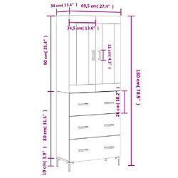 vidaXL Buffet haut Blanc 69,5x34x180 cm Bois d'ingénierie pas cher