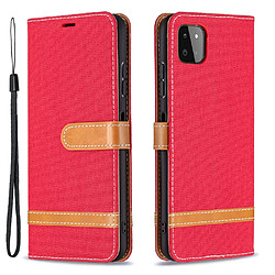 Etui en PU Tissu de jeans de couleurs assorties avec dragonne rouge pour votre Samsung Galaxy A22 5G (EU Version)