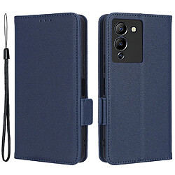 Etui en PU texture litchi, anti-chute, fermoir magnétique avec support pour votre Infinix Note 12 G96 4G X670 - bleu foncé