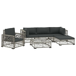 Maison Chic Salon de jardin 6 pcs + coussins - Mobilier/Meubles de jardin - Table et chaises d'extérieur Résine tressée Gris -MN78817