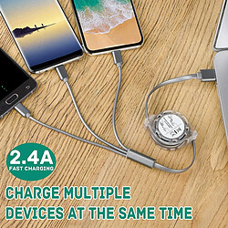 Avis Elixir Câble de charge rétractable multi USB, 4 pieds 3 en 1 connecteur adaptateur de cordon de chargeur multiple avec port de type C/micro USB compatible avec les téléphones portables, tablettes et plus (lot de 2)