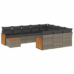 Maison Chic Salon de jardin 11 pcs avec coussins | Ensemble de Table et chaises | Mobilier d'Extérieur gris résine tressée -GKD78775