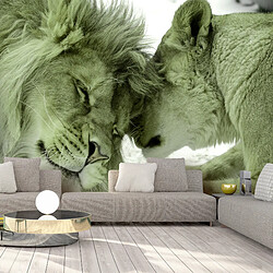 Artgeist Papier peint - Lion Tenderness (Green) [300x210]