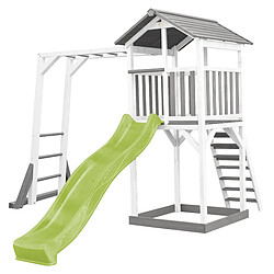 AXI Beach Tower Aire de Jeux avec Toboggan en VERT Clair, Cadre d'escalade & Bac à Sable | Grande Maison Enfant extérieur en Gris & BLANC | Cabane de Jeu en Bois FSC