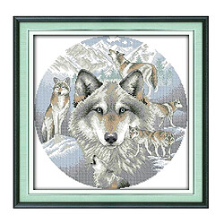 Kit de point de croix estampé pour débutant Motif de loup 11CT 48 x 48cm