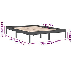 vidaXL Cadre de lit sans matelas gris bois massif pas cher