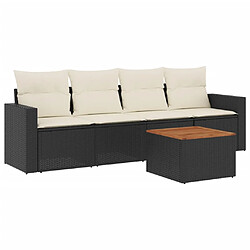 vidaXL Salon de jardin 5 pcs avec coussins noir résine tressée