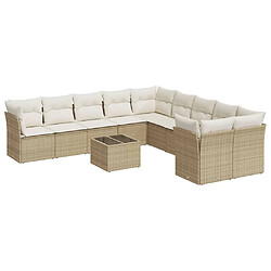 Maison Chic Salon de jardin 11 pcs avec coussins | Ensemble de Table et chaises | Mobilier d'Extérieur beige résine tressée -GKD63526