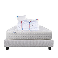 LUXURY LITERIE Ensemble matelas Purlux 160x200 cm + sommier gris ep20cm + 2 oreillers + couette