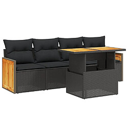 Maison Chic Ensemble de 5 Tables et chaises d'extérieur avec coussins,Salon de jardin noir résine tressée -GKD569573