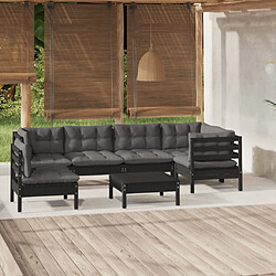 Maison Chic Salon de jardin 7 pcs + coussins - Mobilier/Meubles de jardin - Table et chaises d'extérieur Noir Bois de pin -MN50313