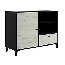 Pegane Buffet en mélamine coloris noir et blanc - Longueur 110 x profondeur 40 x hauteur 83 cm