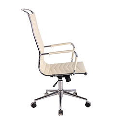 Avis Decoshop26 Chaise fauteuil de bureau avec accoudoirs siège pivotant en métal chromé et PVC crème 10_0002367