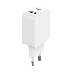 Double Chargeur maison USB A+C PD 37W (12+25W) Power Delivery GaN Blanc Bigben