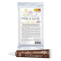 Scrapcooking Pâte à sucre blanche arôme vanille 250 g + Stylo chocolat