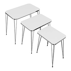 Helloshop26 Set de 3 tables d'appoint rectangulaires gigognes blanc argent 03_0008829