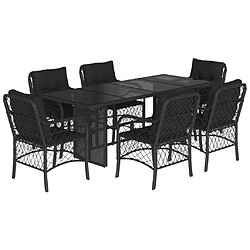 vidaXL Ensemble à manger de jardin coussins 7pcs Noir Résine tressée