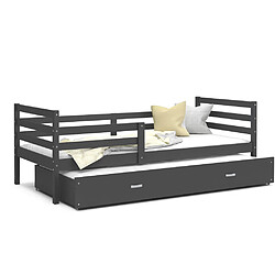 Kids Literie Lit Gigogne Milo 90x190 Gris - gris Livré avec sommiers, tiroir et matelas en mousse de 7cm