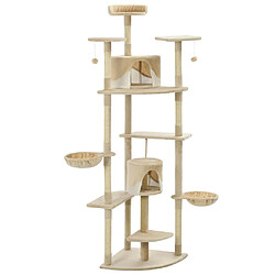 Helloshop26 Arbre à chat griffoir grattoir niche jouet animaux peluché en sisal 203 cm beige et blanc 3702121