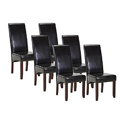 Vente-Unique Lot de 6 chaises ROVIGO - Simili marron brillant - Pieds bois foncé