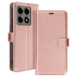 Mayaxess Étui pour Xiaomi 14T Portefeuille avec Dragonne Rose Champagne