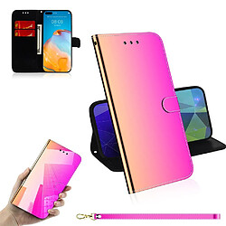 Etui en PU surface miroir avec sangle rose pour votre Huawei P40 Pro