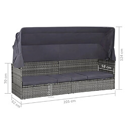 vidaXL Lit de jardin avec auvent Gris 205x62 cm Résine tressée pas cher