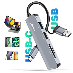 LinQ Hub USB C et USB avec USB 3.0 + 2x USB 2.0 Lecteur Cartes SD et TF Noir pas cher