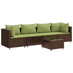 vidaXL Salon de jardin 5 pcs avec coussins Marron Résine tressée