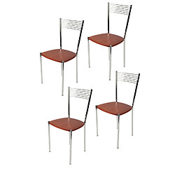 Tommychairs - Set 4 chaises Elegance pour la Cuisine et Salle à Manger, Structure en Acier chromé et Assise en Bois Coleur Cerisier