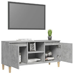 Avis vidaXL Meuble TV avec pieds en bois massif Gris béton 103,5x35x50 cm