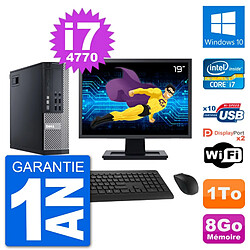 PC Dell 9020 SFF Ecran 19" Intel i7-4770 RAM 8Go Disque 1To Windows 10 Wifi - Occasion