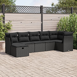 vidaXL Salon de jardin 7 pcs avec coussins noir résine tressée