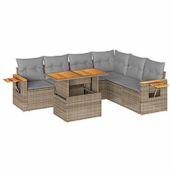 vidaXL Salon de jardin 6 pcs avec coussins beige résine tressée acacia