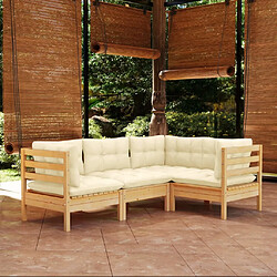 Maison Chic Salon de jardin 4 pcs avec coussins | Ensemble de Table et chaises | Mobilier d'Extérieur crème Bois de pin -GKD75199