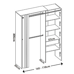 Pegane Armoire dressing extensible en panneau de particules coloris chêne naturel - Longueur 110-160 x Profondeur 50 x Hauteur 205 cm