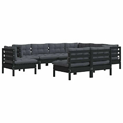 Avis Maison Chic Salon de jardin 9 pcs + coussins - Mobilier/Meubles de jardin - Table et chaises d'extérieur Noir Bois de pin solide -MN64985