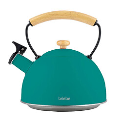 Bouilloire à Induction Théière Sifflet 2,3L Acier Inox., Poignée en Bois, , Vert, Briebe, Nordic