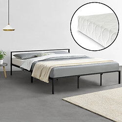 Cadre de Lit Double avec Matelas Imatra 180 x 200 cm Noir Mat [en.casa] [neu.haus]