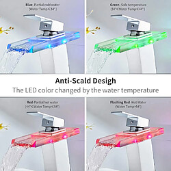 Mitigeur Lavabo Cascade LED 3 Couleurs Robinet Salle de Bain Cascade Chromé Robinet de Lavabo en Laiton et Verre pour Vasque