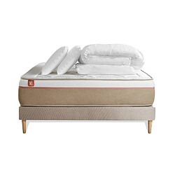 Marmottes & Co Pack prêt à dormir matelas LE SOYEUX 140x200cm Ressorts ensachés + Mémoire de forme BioVisco + sommier Beige