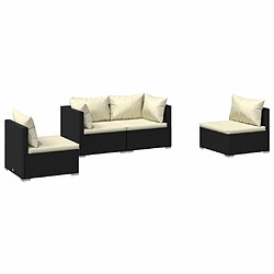 Maison Chic Salon de jardin 4 pcs + coussins - Mobilier/Meubles de jardin - Table et chaises d'extérieur Résine tressée Noir -MN76786